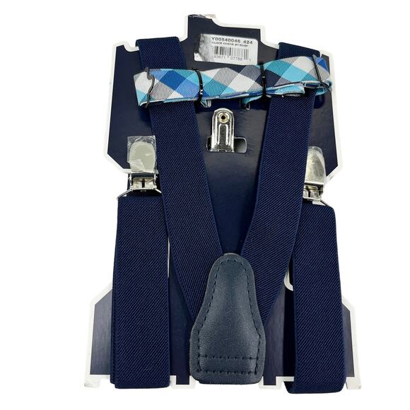 Chaps Boys Bow Tie & Suspender Set Navy Gray New - Picture 6 of 10